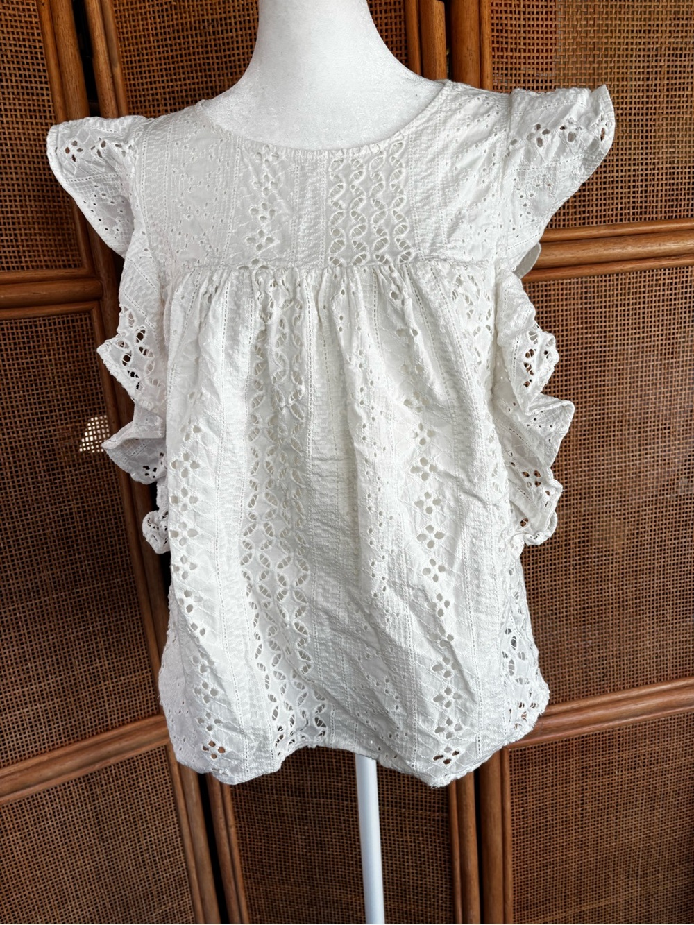 Sanctuary White Eyelet Ruffle Sleeve Top